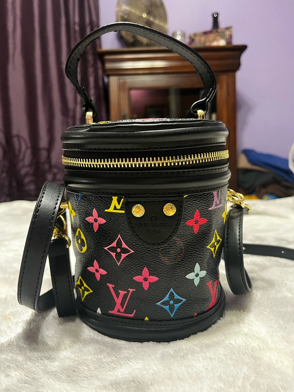 Louis. Vuitton. Vibrant Colorful Black Monogram Crossbody Bag Purse
